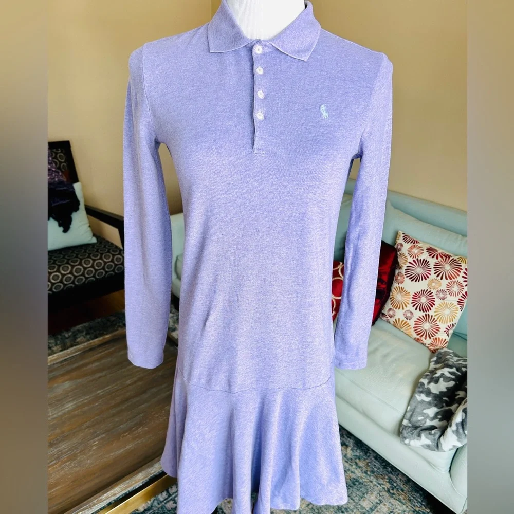 Ralph Lauren Girls' Long Sleeve Polo Dress Drop-Waist Purple XL 16